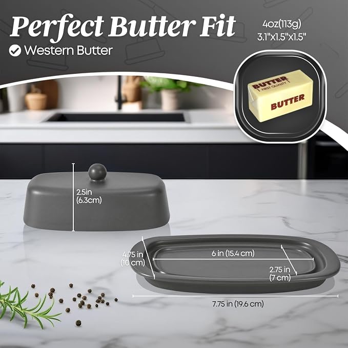 Flexzion Ceramic Gray European Butter Dish - Image 7