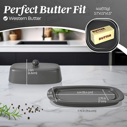 Flexzion Ceramic Gray European Butter Dish - Image 7