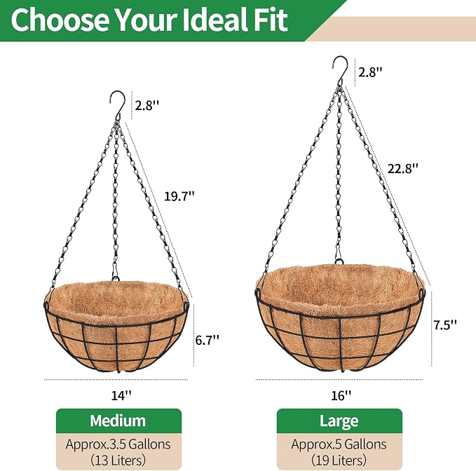 16 Inch Hanging Planters for Outdoor Plants, 2 Pack Large Hanging Baskets | - Image 3