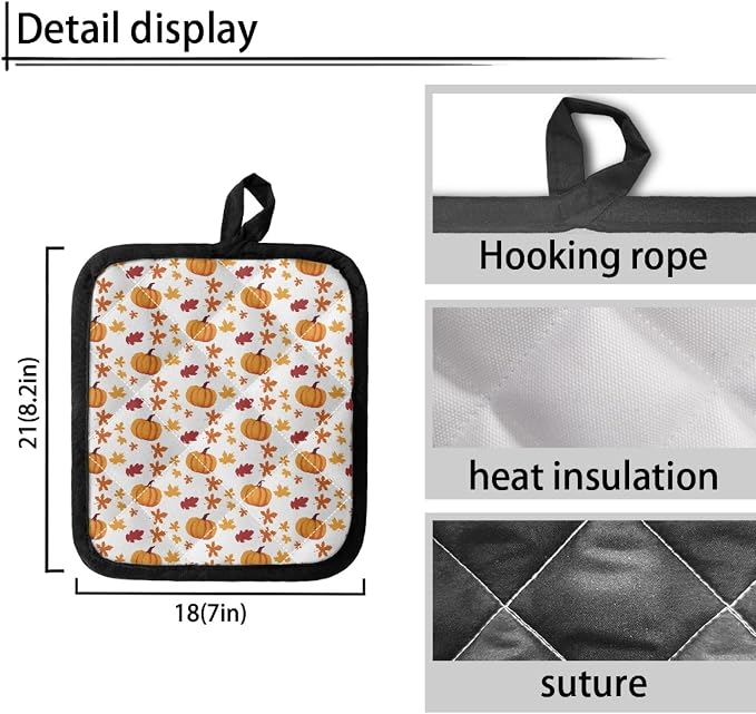 Happpy Thanksgiving Heat Resistant Potholders Hot Kitchen Pot Holders, Pumpkin - Image 3