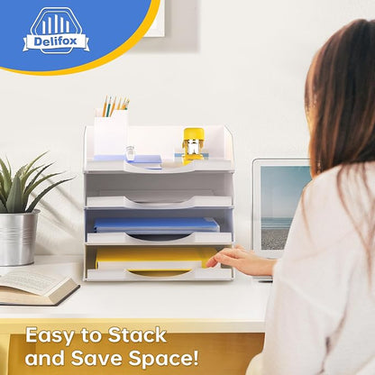 4 Pack Stackable Paper Trays for Letter Documents, Desktop File Organizers for - Image 5