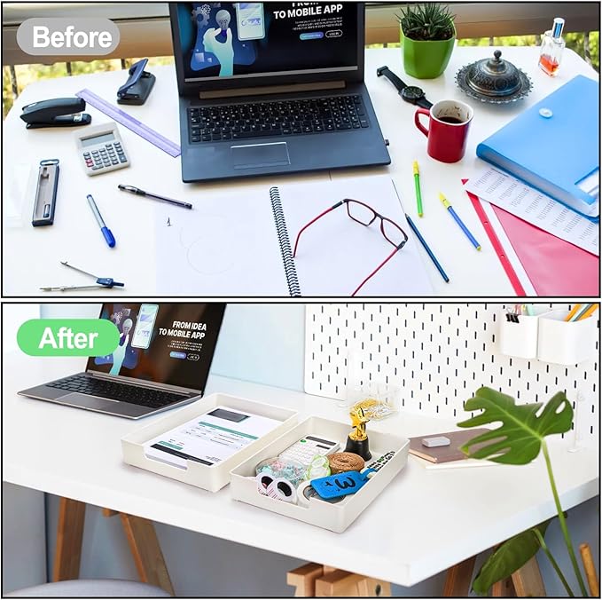 Eorbow 3 Pack Letter Tray, Plastic Stackable A4 Paper Trays, Rectangular Desk - Image 5