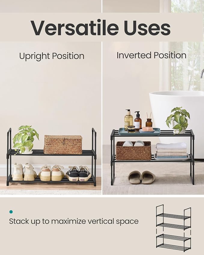SONGMICS Shoe Rack, 2-Tier Shoe Organizer, Metal Storage Shelf, Upright or - Image 4