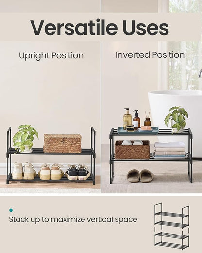 SONGMICS Shoe Rack, 2-Tier Shoe Organizer, Metal Storage Shelf, Upright or - Image 4