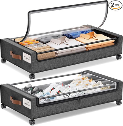 Yecaye Under Bed Storage with Wheels, Underbed Shoe Storage Organizer, Rolling by Yecaye