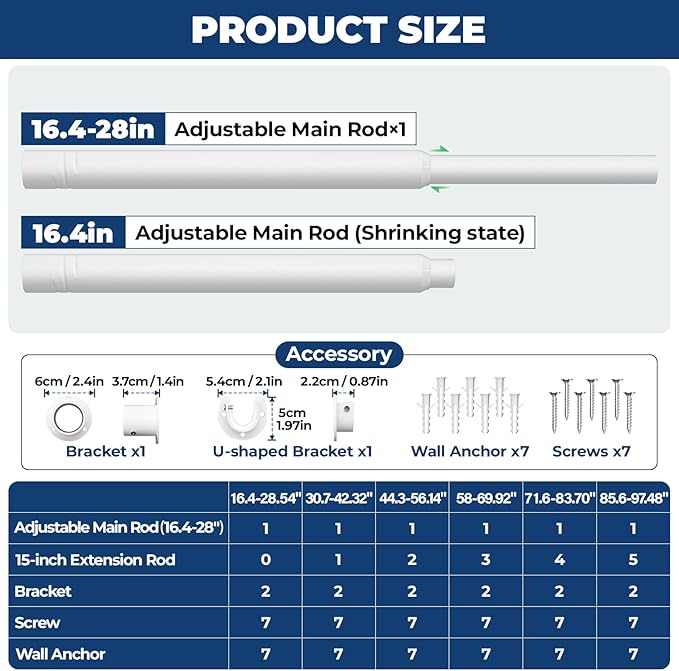 Mavivegue Closet Rod 17 to 28 Inch Adjustable Closet Rods - Image 2