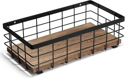 TJ.MOREE Small Metal Wire Basket, Decorative Wood Base Organizer by TJMOREE