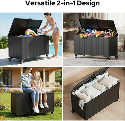 Outdoor Storage Box with Wheels 150 Gallon, Metal Deck Boxes Waterproof - Image 5