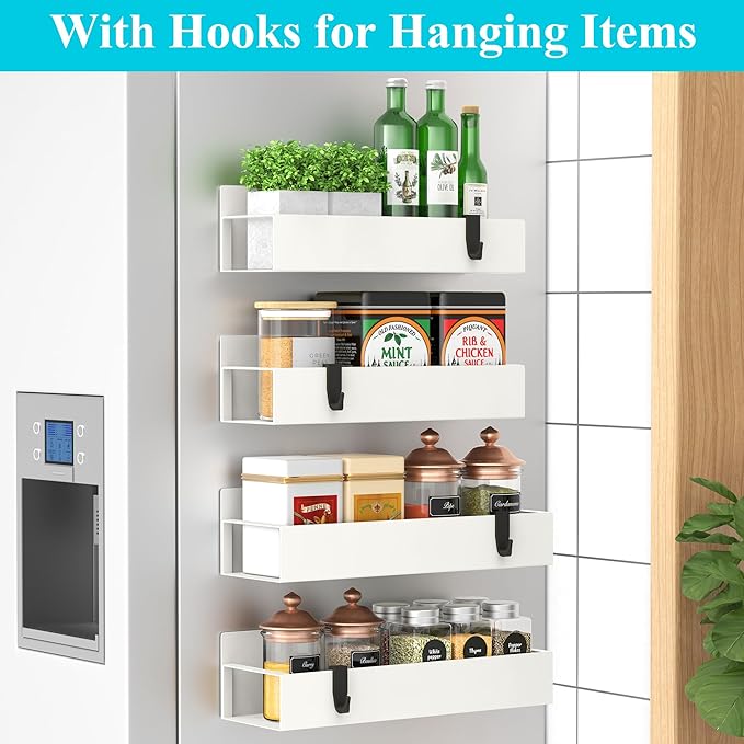 Metal Magnetic Spice Rack for Refrigerator Cream White, 4 Pack | Magnetic - Image 2