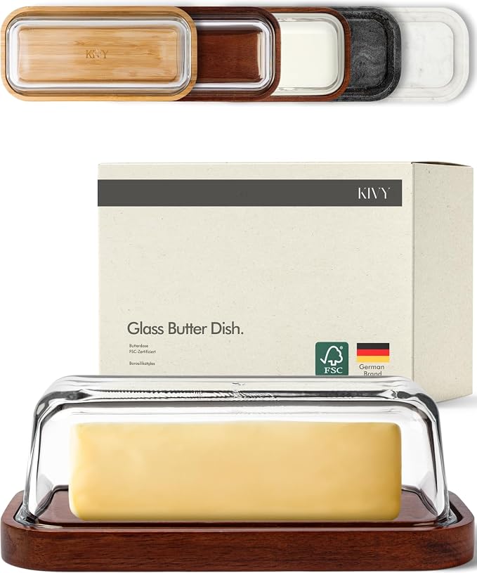KIVY Glass butter dish with airtight lid that keeps butter soft by KIVY