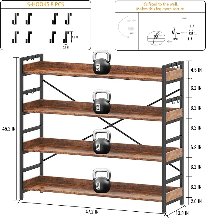 HCHQHS 4 Tier Bookshelf, Adjustable Industrial Bookcase, Vertical Tall Book - Image 3