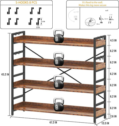 HCHQHS 4 Tier Bookshelf, Adjustable Industrial Bookcase, Vertical Tall Book - Image 3