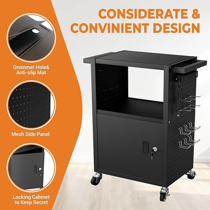 Mobile AV Cart with Push Handles, Heavy Duty Rolling Media Cart with Customized - Image 5