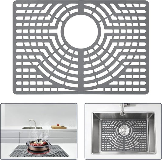 Silicone Sink Protector 19"x13" Rear Drain Hole, Heat Resistant Non-slip by snuggery