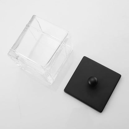 Glass Cotton Jar Holder 2 Pack– Matte Black Lid, Elegant Bathroom Storage - Image 6
