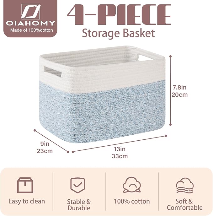 OIAHOMY 4 Pack Storage Baskets for Organizing, Basket for Shelves - Image 2