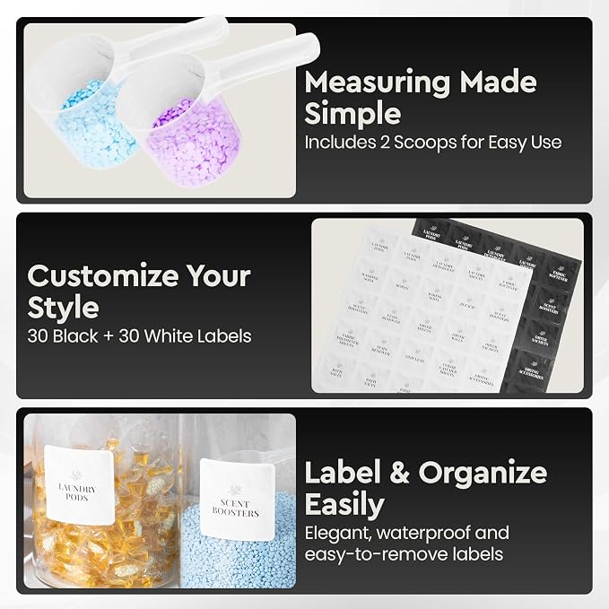 Laundry Pod Storage Container Set | Two 3L Glass Jars & One Acrylic Dryer Sheet - Image 3