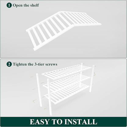 Smiry Bamboo Shoe Rack for Closet, 3 Tier Long Wooden Stackable Shoe Organizer - Image 6