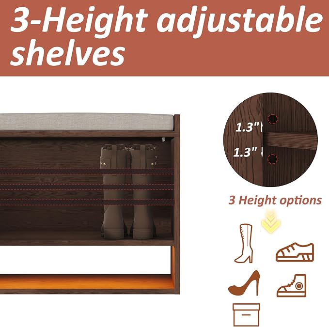 HOMEFORT 23.6" Fluted Shoe Storage Bench, Small Entryway Bench - Image 6