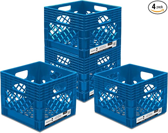 ORGANIZE-IT! 4 Pack Storage Milk Crate, Heavy Duty Versatile Box Organizers by Organize-It