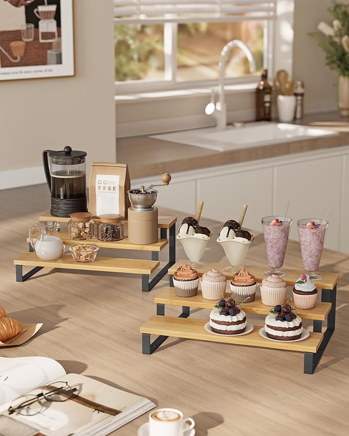 SONGMICS Display Risers, 3-Tier Cupcake Stand Holder, Spice Rack, Shelf Risers - Image 3