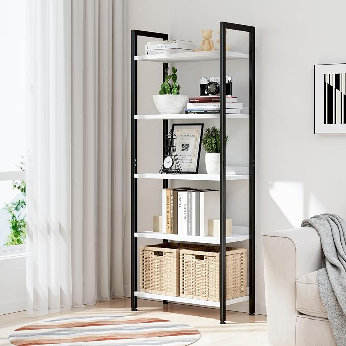NUMENN Bookshelf, 5 Tier Freestanding Shelving Unit, Falling Prevention Baffle - Image 5