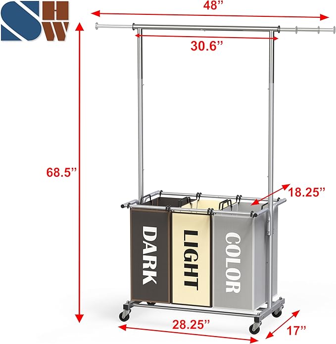 Simple Houseware 3-Bag Laundry Sorter - Image 3