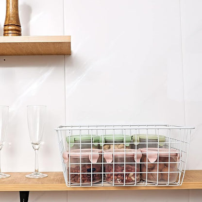 14" Upright Freezer Storage Baskets, Large White Wire Storage Bins Bakset - Image 4