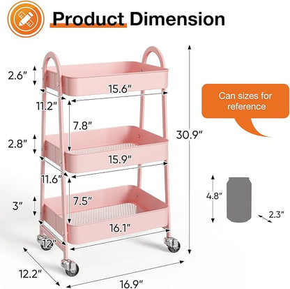 NEWBULIG 3-Tier Metal Rolling Cart - Image 4