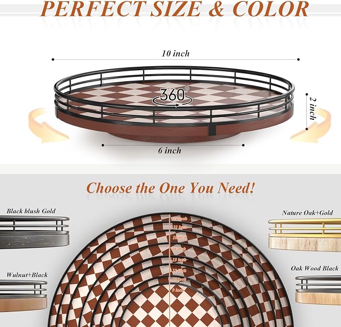 Brown Checkered Lazy Susan Organizer, 10 Inch Rotating Countertop Tray - Image 6