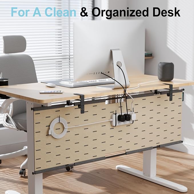 2-in-1 Under Desk Cable Management Tray & Privacy Panel, Dual-Sided Felt Cord - Image 2