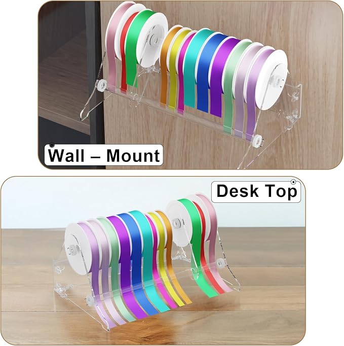 Homakover Acrylic Ribbon Storage Organizer, Wall Mounted or Desk Top, 2-Layer - Image 3