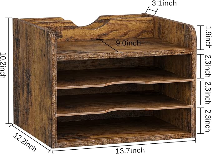 Snughome Vintage Wood File Organizer Desktop, 13.7‘’ Document Letter Mail Tray - Image 5