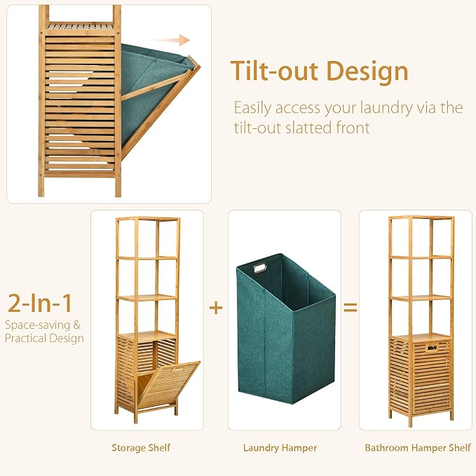 Giantex 63'' Tilt Out Laundry Hamper and 4-Tier Storage Shelves, Removable - Image 7