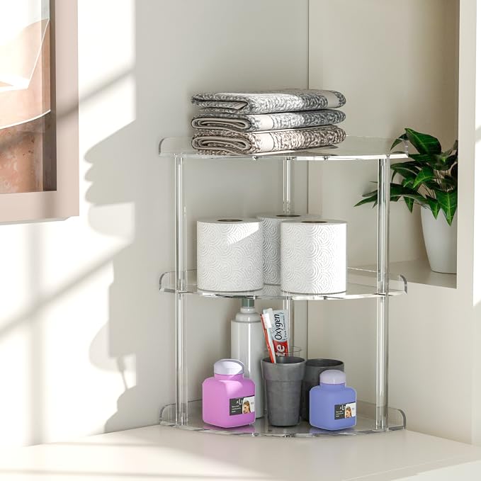 3 Tier Acrylic Corner Shelf Organizer Storage 9.5x9.5x15.7 Inch, Transparent - Image 4