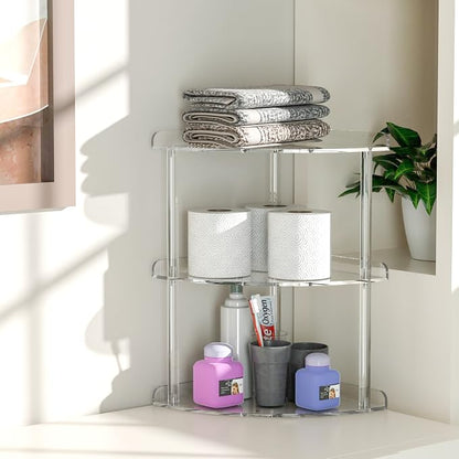 3 Tier Acrylic Corner Shelf Organizer Storage 9.5x9.5x15.7 Inch, Transparent - Image 4