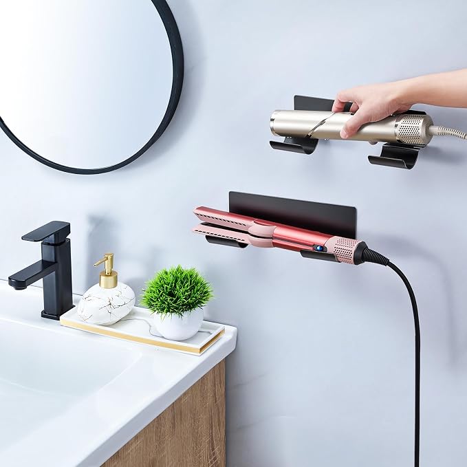 2 PCS Hair Straightener Holder Wall Mount Curling Iron Holder, Hair Dryer - Image 7