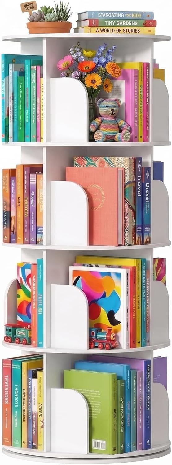 4 Tier Rotating Bookshelf Tower, Round Spinning Bookshelf | 360°revolving by SageNest