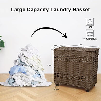 OIAHOMY Laundry Hamper with Lid, 140L Clothes Hamper with 3 Removable Liner Bags - Image 3