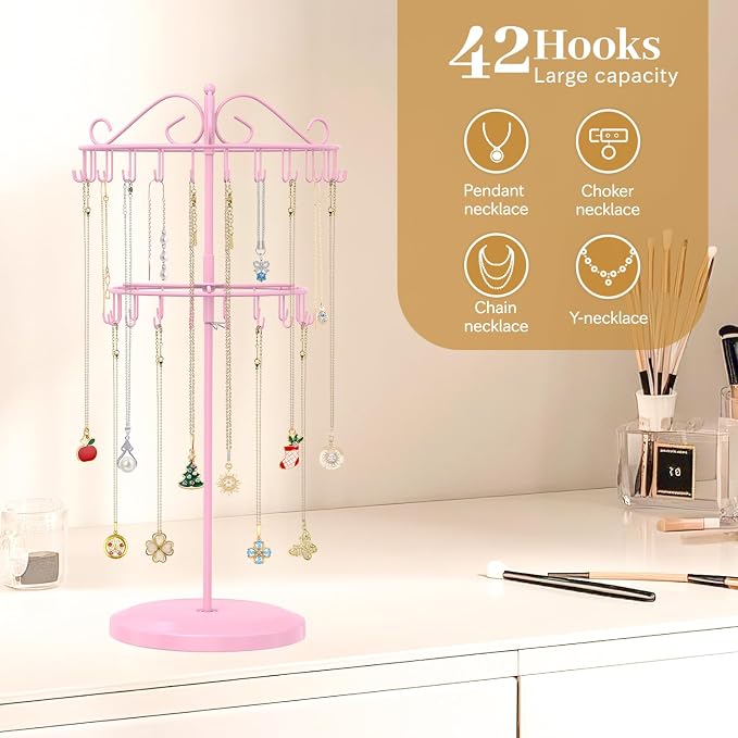 MODOWEY Rotating Necklace Holder Organizer Display Stand - Image 2