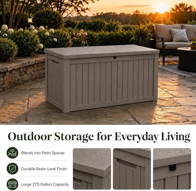 270 Gallon Extra Large Deck Box Outdoor, Resin Storage Box Outdoor Waterproof - Image 6