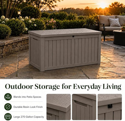 270 Gallon Extra Large Deck Box Outdoor, Resin Storage Box Outdoor Waterproof - Image 6
