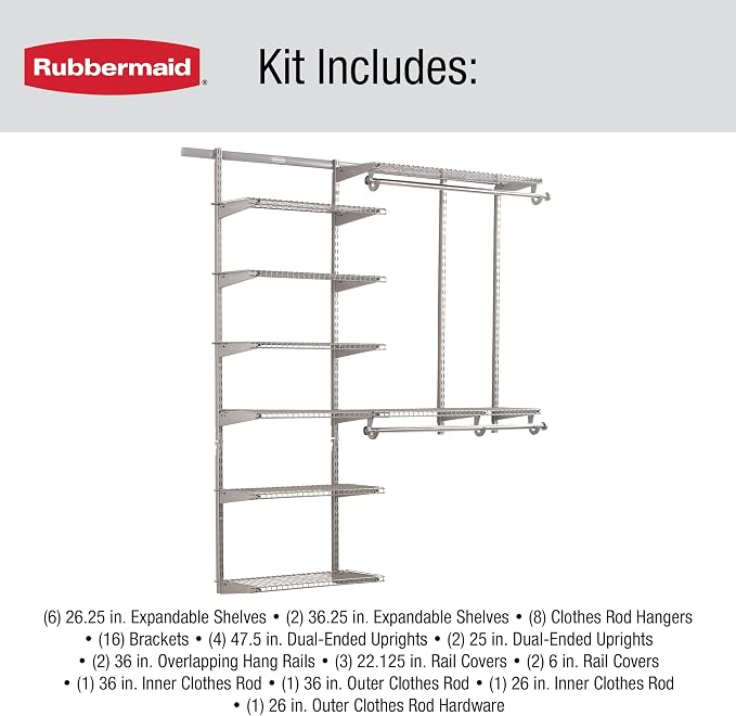 Rubbermaid Configurations Deluxe Custom Closet Kit, 3-6 Ft. Adjustable Metal - Image 6