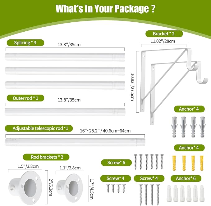 Closet Rod, 16 to 75 Inch Clothes Rods Heavy Duty Adjustable Clothes Rods - Image 7