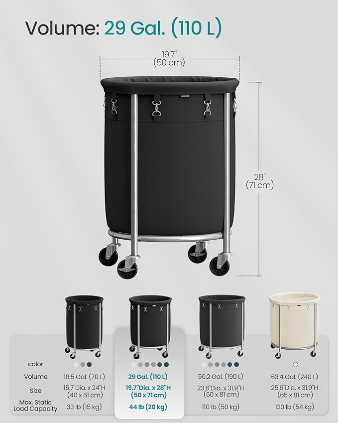 SONGMICS Laundry Basket, Rolling Steel Frame - Image 6