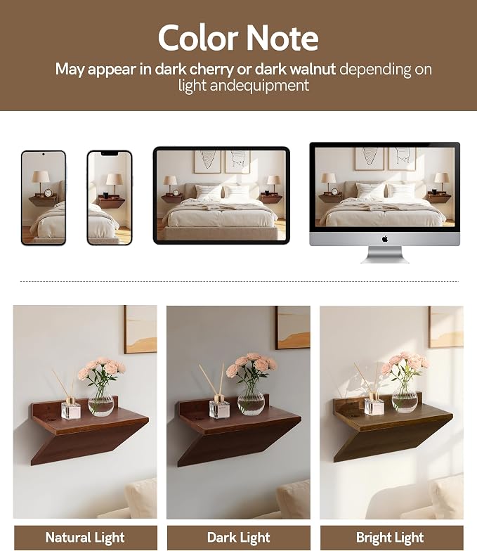 Modern Floating Nightstand Wooden Hanging Bedside Table - Image 6