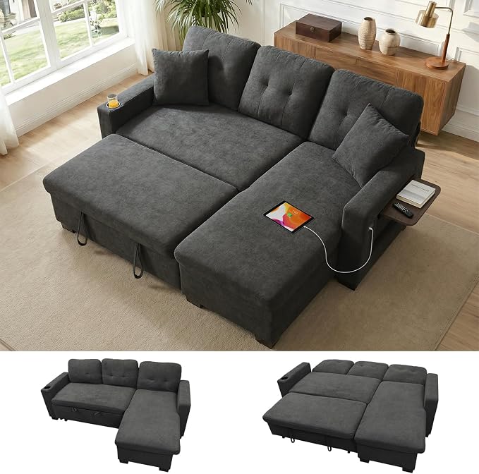 KCGKCG 82" L Shaped Sleeper Sofa Bed, Pull Out Couch Bed by KCGKCG