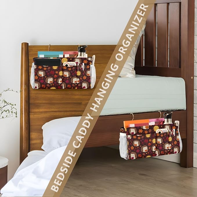 Autumn Leaves Sun Hedgehogs Brown Bedside Caddy - Image 7