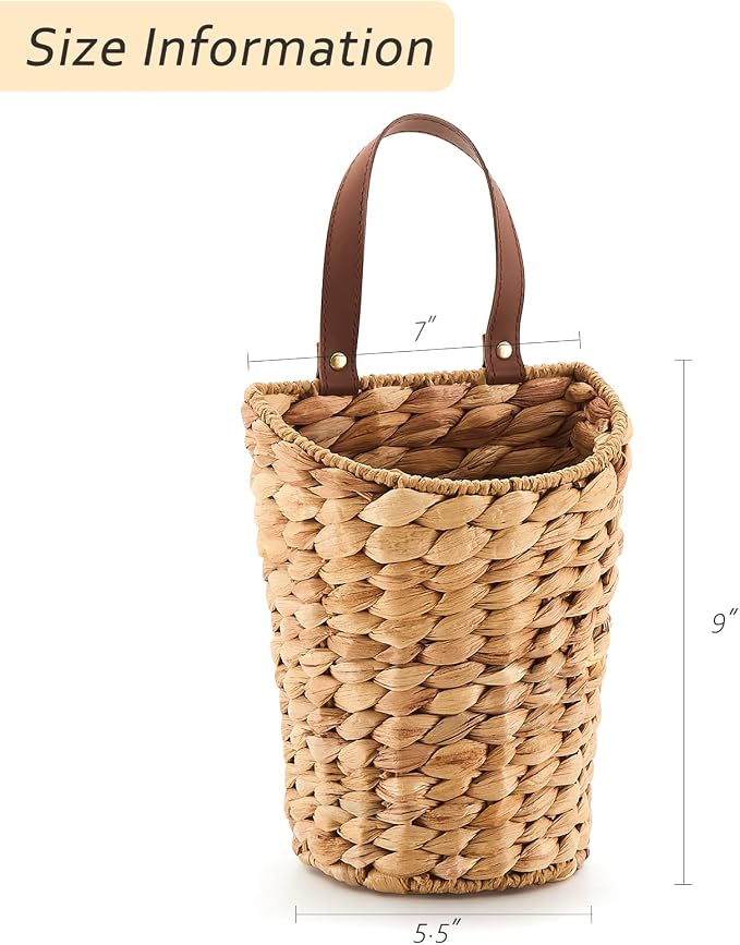 Handwoven Front Door Basket Water Hyacinth Wall Hanging Basket Decorative Boho - Image 2