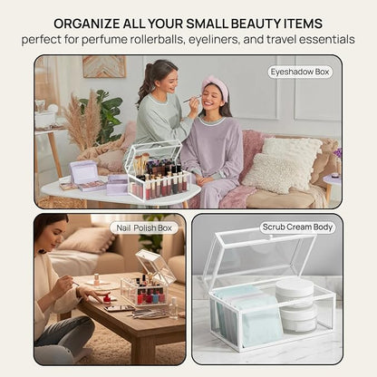 40 Lipsticks Organizer with Lid, Glass Display Box Fits Large Perfume & Skincare - Image 4